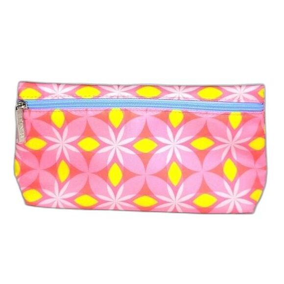 CLINIQUE Make-up Bag Floral Geometric Pink Yellow Blue Fun Colorful Clutch - Picture 2 of 7
